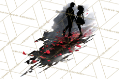 Romantic Couple Silhouettes, Rose Cutout PNG, Surreal Love Product Image 4