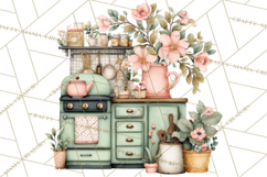 Mint Cottagecore Kitchen Clipart, Vintage Country Floral Png Product Image 4