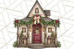 Vintage Christmas Homes Clipart, Christmas House PNG Product Image 5