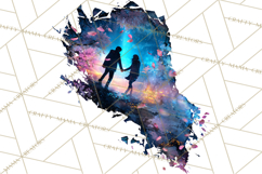 Romantic Couple Silhouettes, Rose Cutout PNG, Surreal Love Product Image 5