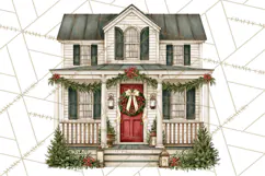 Vintage Christmas Homes Clipart, Christmas House PNG Product Image 2
