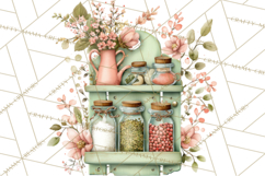 Mint Cottagecore Kitchen Clipart, Vintage Country Floral Png Product Image 2