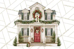 Vintage Christmas Homes Clipart, Christmas House PNG Product Image 3