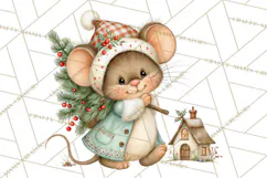 Christmas Mouse Clipart, Pastel Holiday Mice PNG, Nursery Product Image 5