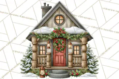 Vintage Christmas Homes Clipart, Christmas House PNG Product Image 5
