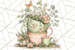 Mint Cottagecore Kitchen Clipart, Vintage Country Floral Png Product Image 5