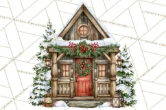 Vintage Christmas Homes Clipart, Christmas House PNG Product Image 2