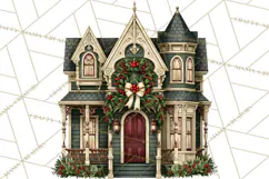 Vintage Christmas Homes Clipart, Christmas House PNG Product Image 3