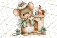 Christmas Mouse Clipart, Pastel Holiday Mice PNG, Nursery Product Image 4
