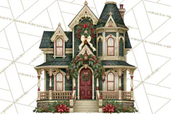 Vintage Christmas Homes Clipart, Christmas House PNG Product Image 4