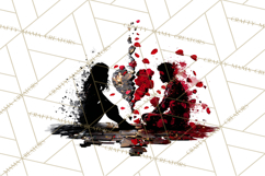 Romantic Couple Silhouettes, Rose Cutout PNG, Surreal Love Product Image 4