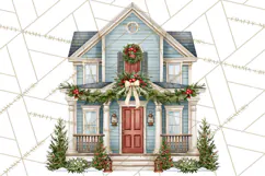 Vintage Christmas Homes Clipart, Christmas House PNG Product Image 5