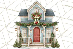 Vintage Christmas Homes Clipart, Christmas House PNG Product Image 2