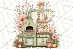 Mint Cottagecore Kitchen Clipart, Vintage Country Floral Png Product Image 5