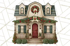 Vintage Christmas Homes Clipart, Christmas House PNG Product Image 2