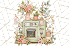 Mint Cottagecore Kitchen Clipart, Vintage Country Floral Png Product Image 5
