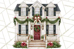 Vintage Christmas Homes Clipart, Christmas House PNG Product Image 3