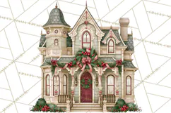 Vintage Christmas Homes Clipart, Christmas House PNG Product Image 4