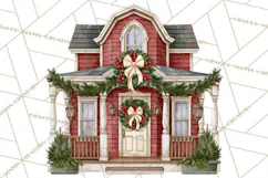 Vintage Christmas Homes Clipart, Christmas House PNG Product Image 5