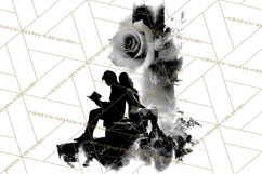 Romantic Couple Silhouettes, Rose Cutout PNG, Surreal Love Product Image 4