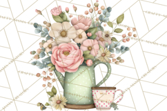 Mint Cottagecore Kitchen Clipart, Vintage Country Floral Png Product Image 4