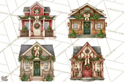 Vintage Christmas Homes Clipart, Christmas House PNG Product Image 1