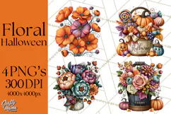 Halloween Floral Clipart PNG Spooky Flowers Images Product Image 1