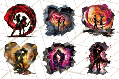 Romantic Couple Silhouettes, Rose Cutout PNG, Surreal Love Product Image 2