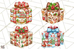 Multi Christmas Gifts Clipart PNG, Themed Wrapped Presents Product Image 1