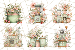 Mint Cottagecore Kitchen Clipart, Vintage Country Floral Png Product Image 2