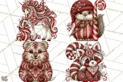 Whimsical Peppermint Animal PNG Christmas Clipart Product Image 1