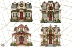 Vintage Christmas Homes Clipart, Christmas House PNG Product Image 1