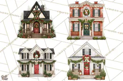 Vintage Christmas Homes Clipart, Christmas House PNG Product Image 1