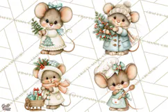 Christmas Mouse Clipart, Pastel Holiday Mice PNG, Nursery Product Image 1
