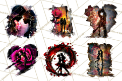 Romantic Couple Silhouettes, Rose Cutout PNG, Surreal Love Product Image 3