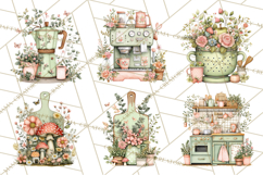 Mint Cottagecore Kitchen Clipart, Vintage Country Floral Png Product Image 3