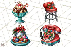 Christmas Retro Diner Clipart PNG 1950s Holiday Food & Decor Product Image 1