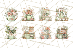 Mint Cottagecore Kitchen Clipart, Vintage Country Floral Png Product Image 4