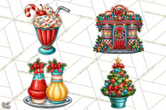 Christmas Retro Diner Clipart PNG 1950s Holiday Food & Decor Product Image 1