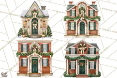 Vintage Christmas Homes Clipart, Christmas House PNG Product Image 1
