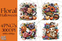 Halloween Floral Clipart PNG Spooky Flowers Images Product Image 1