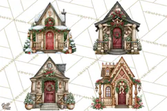 Vintage Christmas Homes Clipart, Christmas House PNG Product Image 1