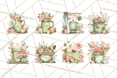 Mint Cottagecore Kitchen Clipart, Vintage Country Floral Png Product Image 6