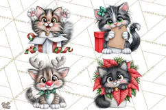 Christmas Cat Clipart PNG, Funny Kitten Christmas Product Image 1