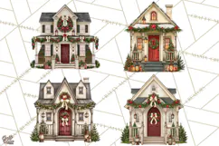Vintage Christmas Homes Clipart, Christmas House PNG Product Image 1