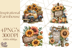 Inspirational Farmhouse Sunflower Clipart PNG Product Image 1