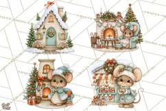 Christmas Mouse Clipart, Pastel Holiday Mice PNG, Nursery Product Image 1