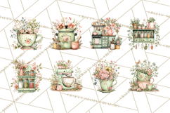 Mint Cottagecore Kitchen Clipart, Vintage Country Floral Png Product Image 7