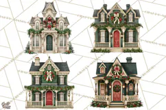 Vintage Christmas Homes Clipart, Christmas House PNG Product Image 1