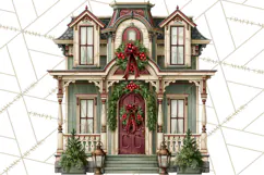 Vintage Christmas Homes Clipart, Christmas House PNG Product Image 3